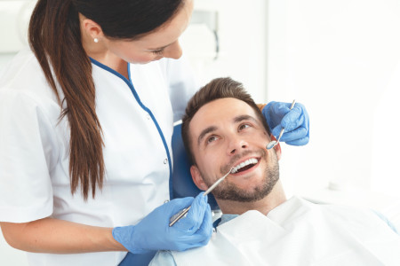 teeth examined at dentists office