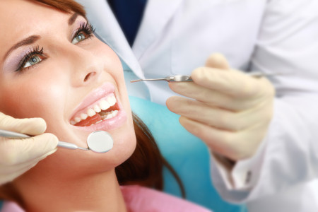 female patient in dental office